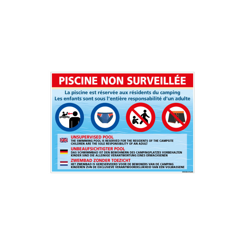 PANNEAU PISCINE NON SURVEILLEE RESERVE AUX RESIDENTS DU CAMPING (H0495)