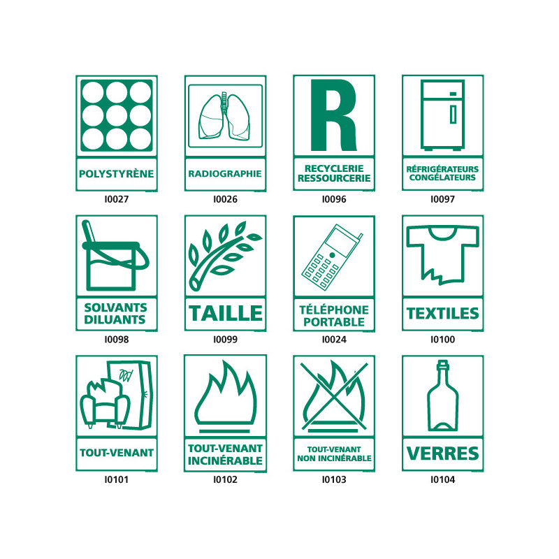 Panneau de Signalisation recyclage (taille, textiles, verresÖ) Panneau de Signalisation recyclage (taille, textiles, verresÖ)
