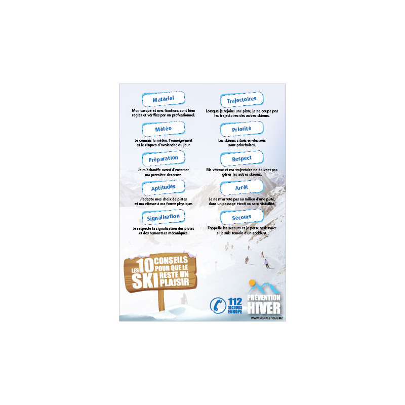 PANNEAU CONSEILS POUR LA PRATIQUE DU SKI (H0420) PANNEAU CONSEILS POUR LA PRATIQUE DU SKI (H0420)