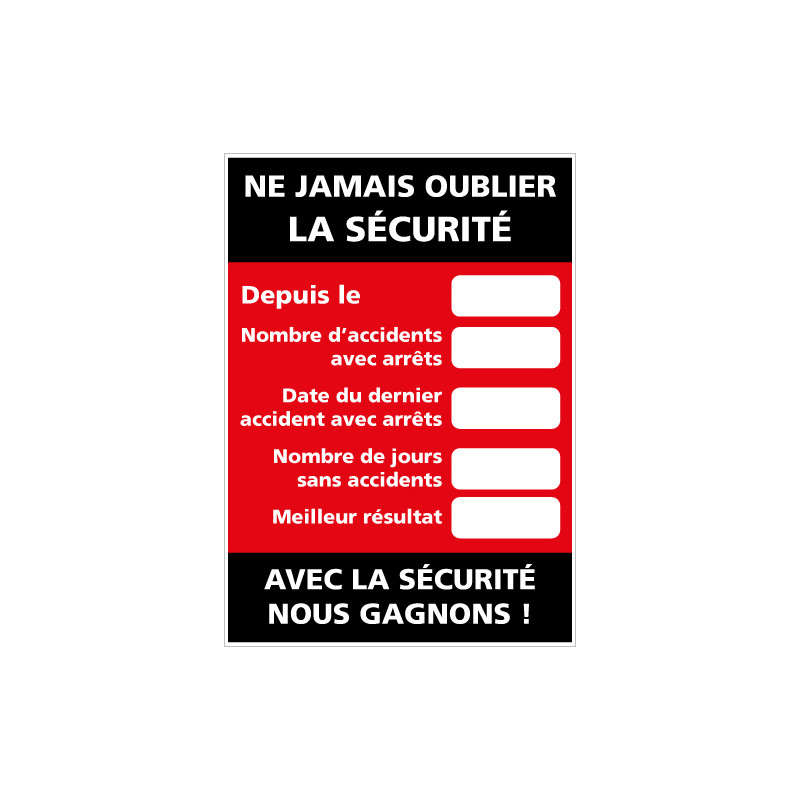 Panneau d'affichage "Ne jamais oublier la sécurité" - Fond rouge (A0585)