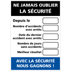 Panneau d'affichage "Ne jamais oublier la sécurité" - Fond blanc (A0586)