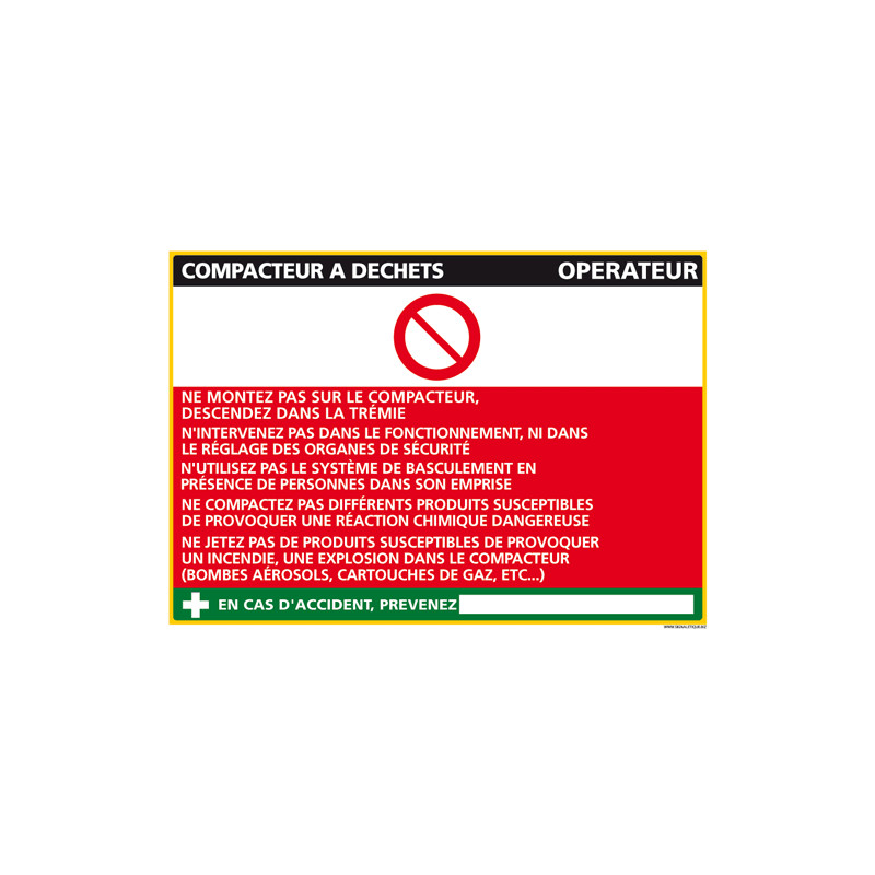 Panneau Fiche de Poste Compacteur Déchets (C0799) Panneau Fiche de Poste Compacteur Déchets (C0799)