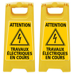 LOT DE 2 CHEVALET DE SIGNALISATION - ATTENTION TRAVAUX ELECTRIQUES EN COURS (WPSG710-X2)