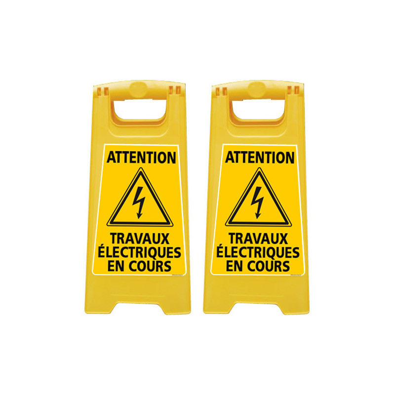LOT DE 2 CHEVALET DE SIGNALISATION - ATTENTION TRAVAUX ELECTRIQUES EN COURS (WPSG710-X2) LOT DE 2 CHEVALET DE SIGNALISATION - ATTENTION TRAVAUX ELECTRIQUES EN COURS (WPSG710-X2)