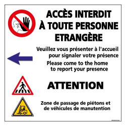 Panneau de signalisation Acces interdit a toute personne étrangère (D0994)