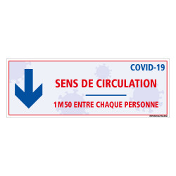 AUTOCOLLANT AU SOL GOUVERNEMENTALE SPECIAL COVID19 - SENS DE CIRCULATION - DISTANCES ENTRE CHAQUE PERSONNE - PREVENTION DISTANCE