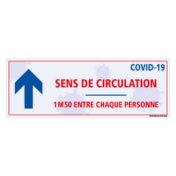 AUTOCOLLANT AU SOL GOUVERNEMENTALE SPECIAL COVID19 - SENS DE CIRCULATION - DISTANCES ENTRE CHAQUE PERSONNE - PREVENTION DISTANCE