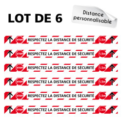 AUTOCOLLANT COVID 19 - LOT DE 6 AUTOCOLLANT SOL AVEC COLLE FORTE - RESPECTEZ LA DISTANCE DE SECURITE - DISTANCES PERSONNALISABLE