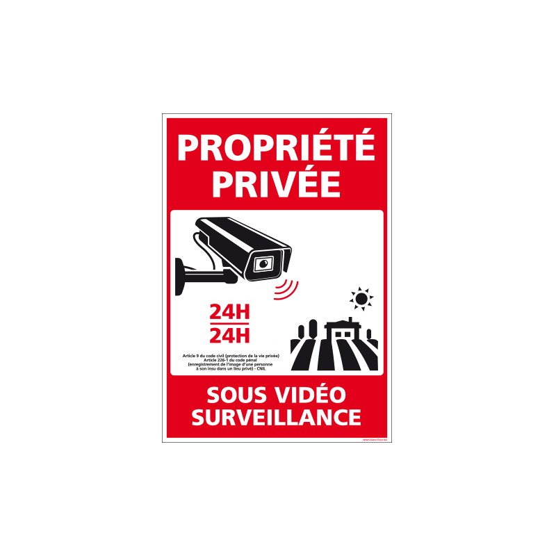 Panneau octogonal Propriété Privée Sous vidéo Surveillance 24h/24