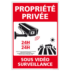 Panneau signalisation propriété privée sous vidéo surveillance - modèle  paysage